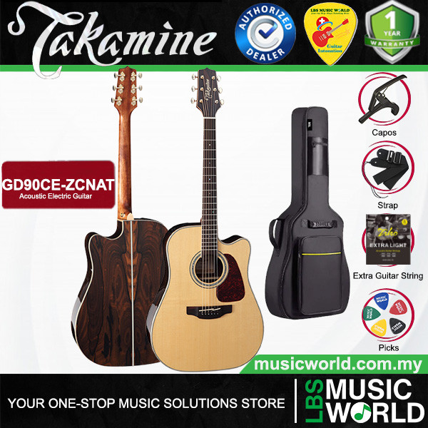 Takamine GD90CE-ZCNT Dreadinz Cutaway Solid Spruce Top Acoustic Electric Guitar with Bag - Nature Gl