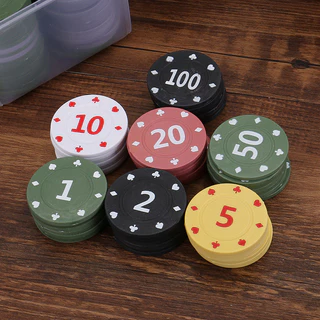 100 ชิ้น/กล่อง เหรียญนับแต้มพลาสติก สำหรับเกมกระดาน อุปกรณ์นับคะแนน สีสด พร้อมกล่องใส