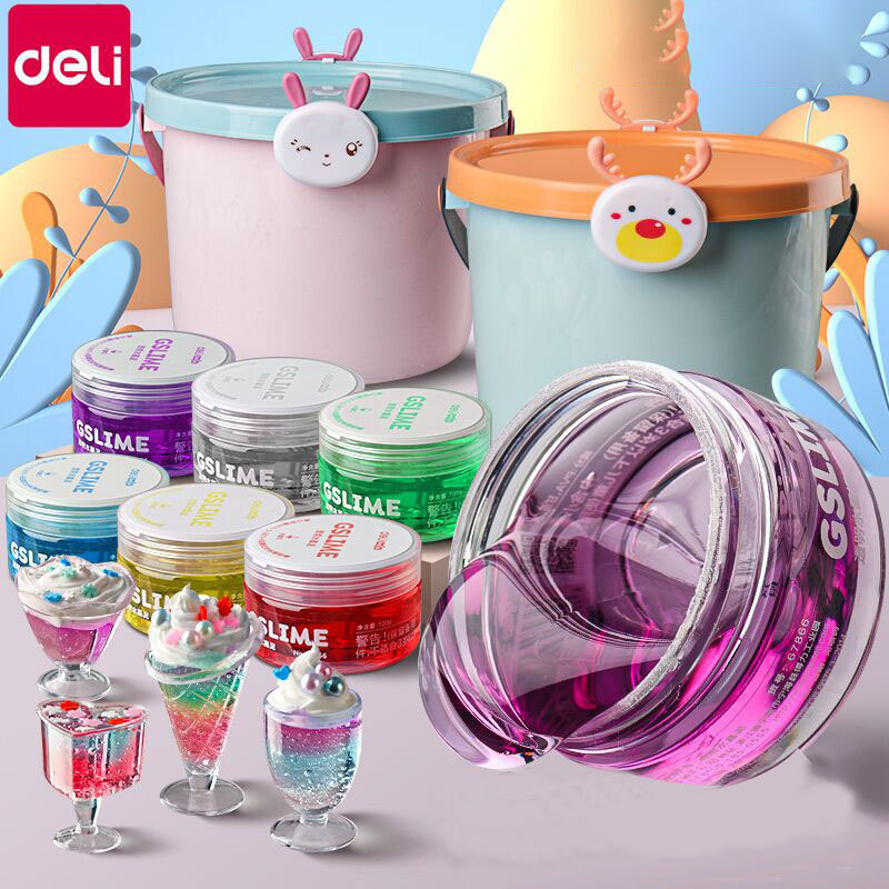 Deli Crystal Mud Children Safe Non-Sticky Transparent Foaming Glue Slime Clay Set ของเล่นเพื่อการศึก