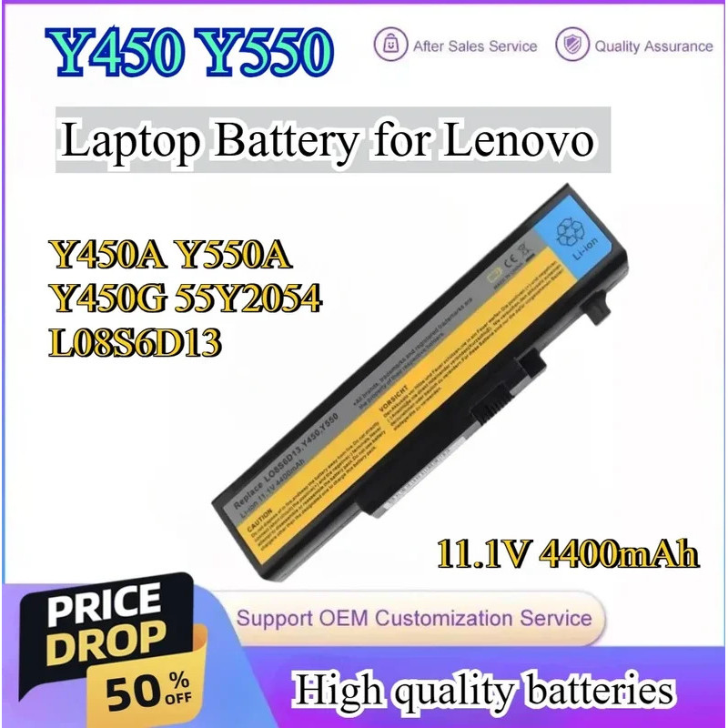 4400mAh 11.1V Y450 Y550 6 เซลล์แบตเตอรี่แล็ปท็อปใหม่สําหรับ Lenovo Y450A Y550A 55Y2054 Y450G L08S6D1
