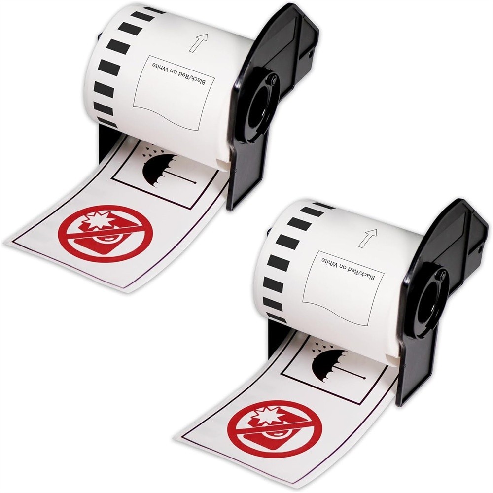 2 x Rolls Brother DK 22251 2251 สีดํา/แดงบนป้ายต่อเนื่องสีขาวสําหรับ QL-800 QL-810W QL-820NWB