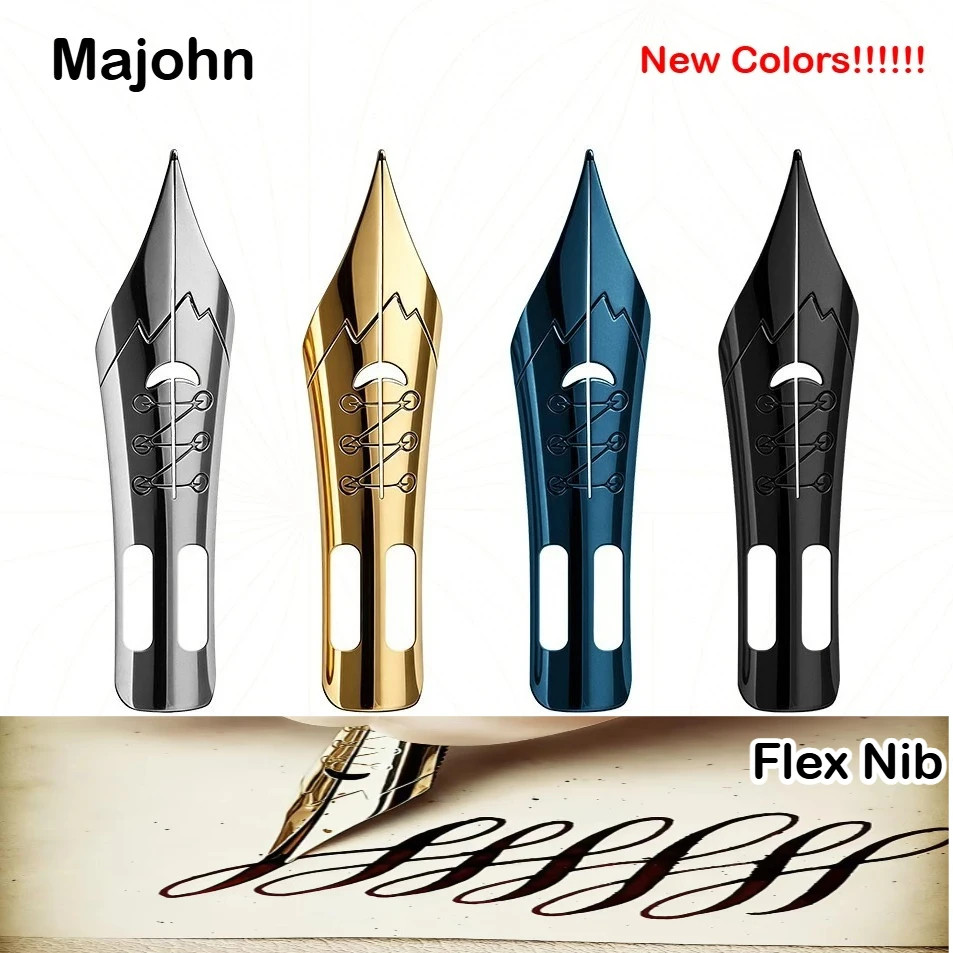 MAJOHN ดอกไม้สไตล์นุ่มยืดหยุ่นการประดิษฐ์ตัวอักษร Flex Nib รอบเคล็ดลับชี้สําหรับ JINHAO 100 ES ER การเขียน Nibs สําหรับ P136 P138
