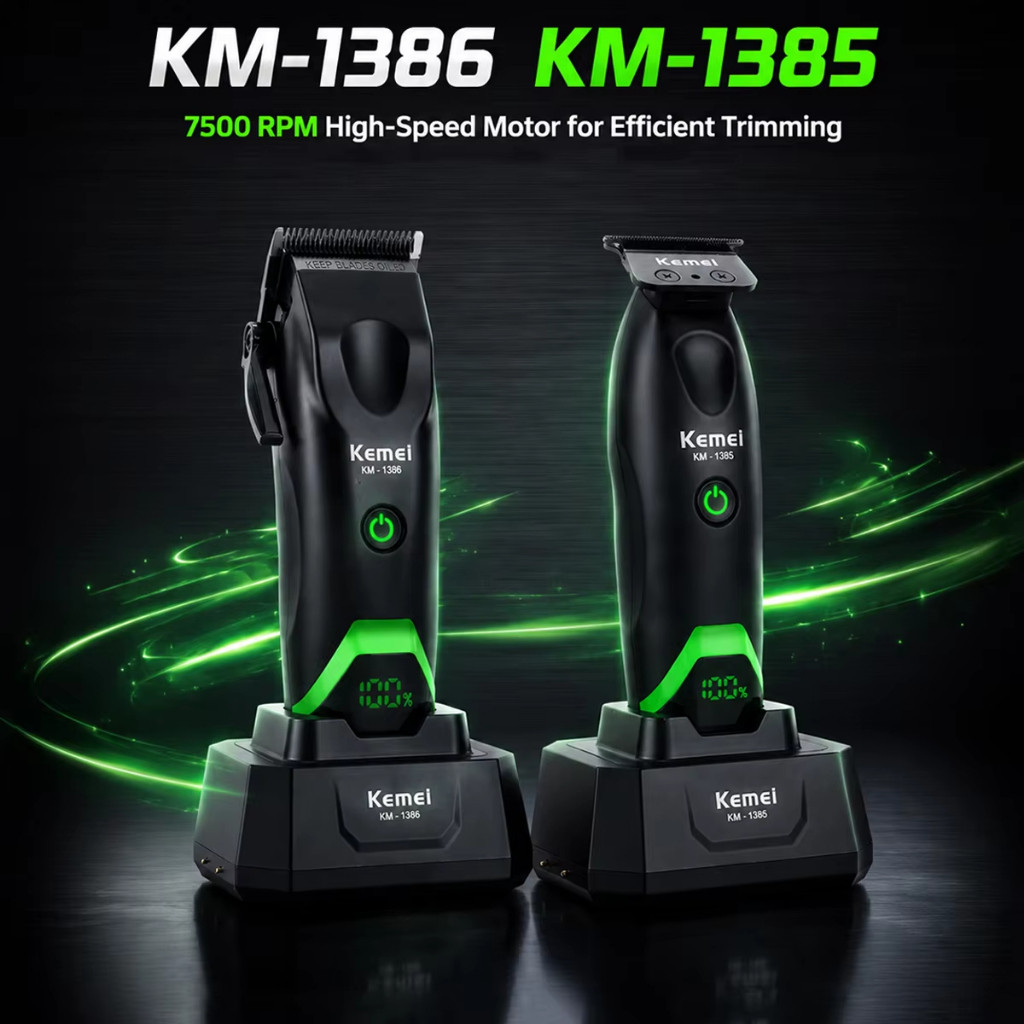 kemei km-1385/km-1386 ปัตตาเลี่ยนตัดผมมมืออาชีพ พร้อมจอแสดงผล LED และแท่นชาร์จ
