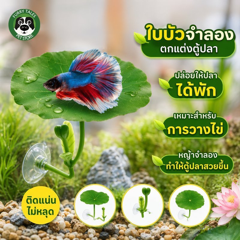 ของตกแต่งตู้ปลา ใบบัวเทียม พืชน้ำเทียม ที่พักปลา ที่หลบปลา วางไข่ปลา แต่งตู้ปลาสวย ปลากัด
