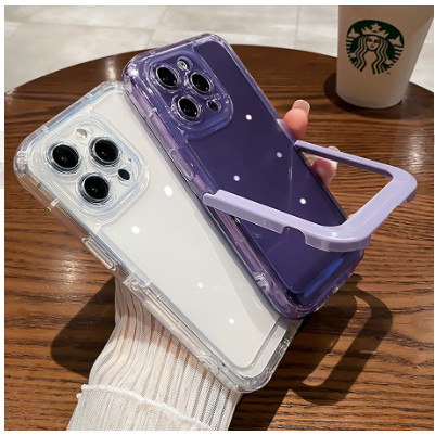 Simple ที่มองไม่เห็นพับ Bracket Clear เคสโทรศัพท์สําหรับ IPhone 17 11 16 15 Pro Max 16plus 12 14 13 ProMax เลนส์ป้องกันนุ่มกันกระแทกโทรศัพท์ฝาหลัง