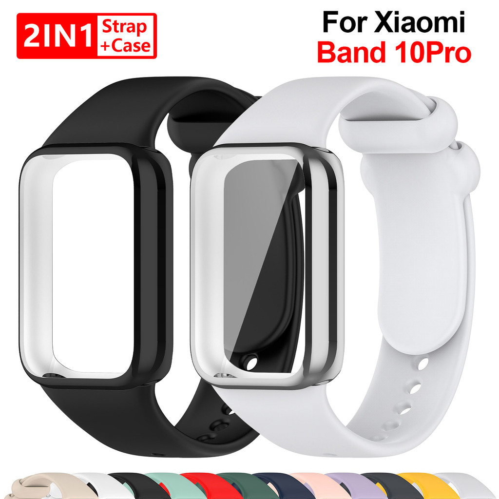 สําหรับ Xiaomi Mi Band 10 Pro ซิลิโคนสายรัดกีฬาระบายอากาศพร้อมเคสป้องกันกันกระแทก TPU