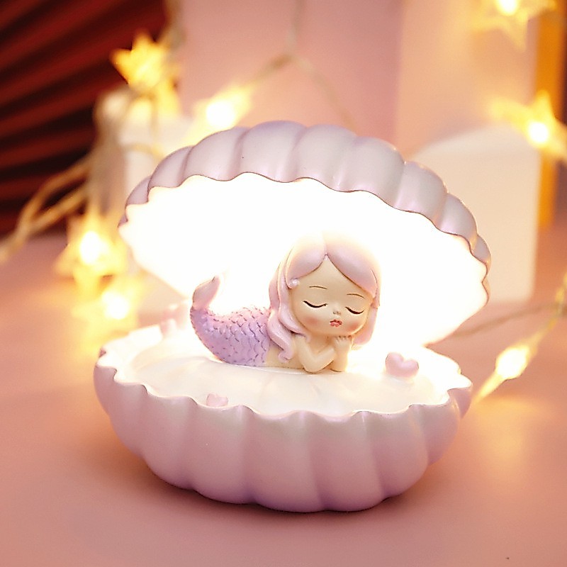 Pearl Mermaid Star Table Shell Night Lamp Fairy Decoration Birthday Gift Crafts