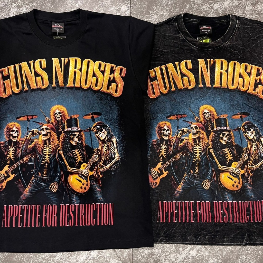 พร้อมส่ง เสื้อยืดผู้ชายผ้าฝ้ายแท้100% สีดำ GunnRoses1987 เสื้อวินเทจผู้ชาย ใส่สบายสุดๆ ตรงปก