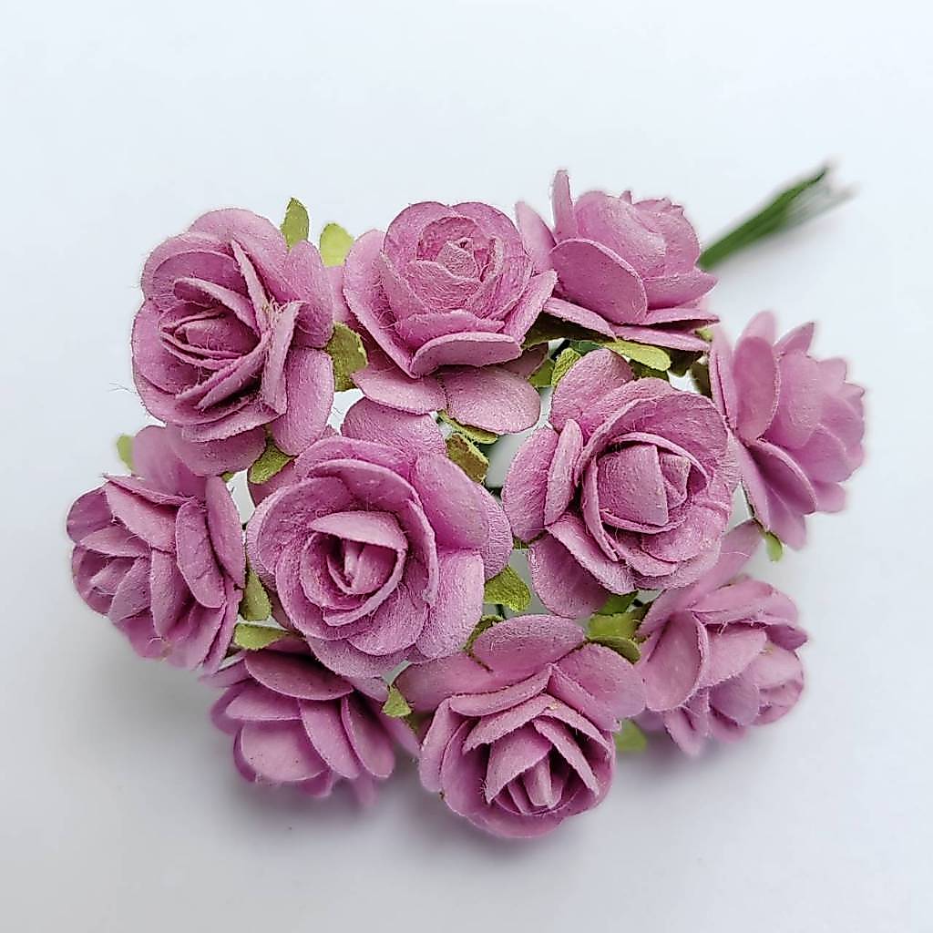 [ 10 ดอก/ ม่วง PP2 ] ดอกไม้ประดิษฐ์ ดอกกุหลาบ 15 มม ทำจากกระดาษสา Purple Rose paper flower 15mm