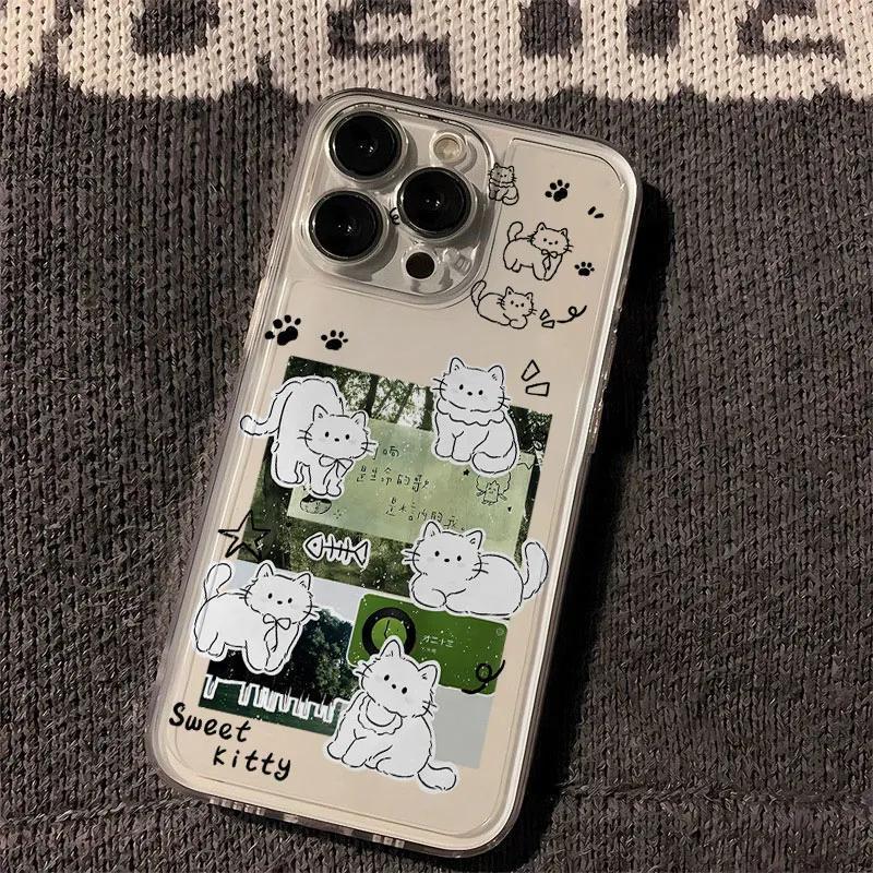 Ins สไตล์ภาพประกอบแมวสีขาวเหมาะสําหรับ iPhone 17/16/15/14 เคสโทรศัพท์ iPhone13/12/11 Soft Case xs/x Niche เคสโทรศัพท์