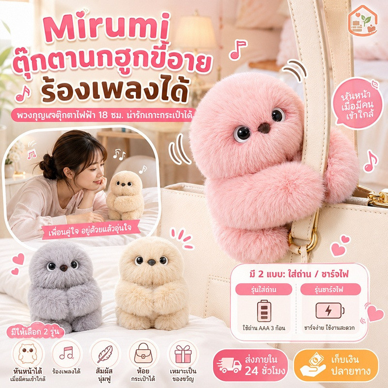 ตุ๊กตานกฮูกไฟฟ้ามิรูมิ ของเล่น AI เสริมการเรียนรู้สำหรับเด็ก สัตว์เลี้ยงอัจฉริยะ หุ่นยนต์สร้างสรรค์ ร้องเพลงและพูดได้