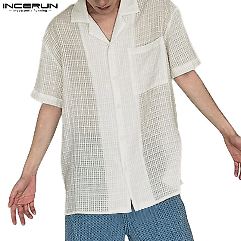 ไม่แน่นอน เสื้อเชิ้ตแขนสั้นผู้ชายตาข่าย