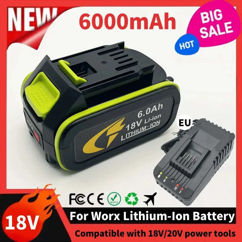 Original6.0Ah แบตเตอรี่เหมาะสําหรับ WORX 18V 20V WA3016 WA3023 WA3054 WA3027 WA3406 WU279 WU294 WU36