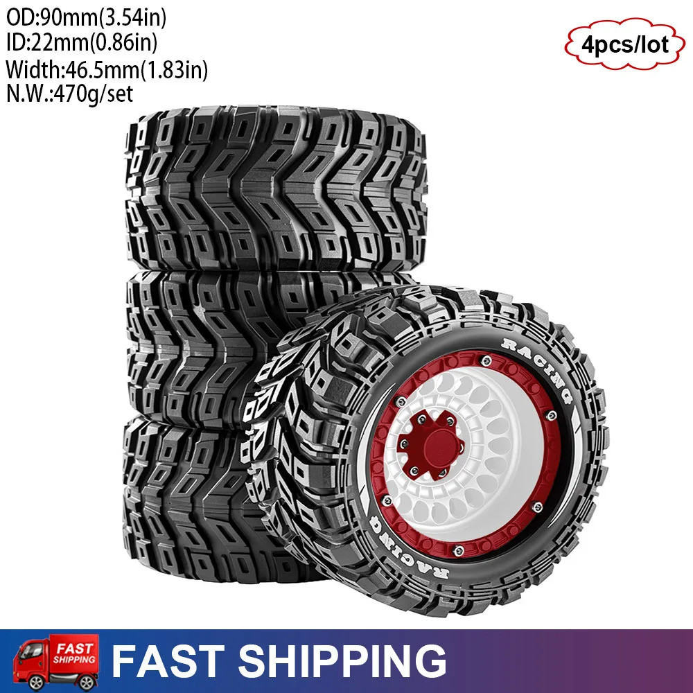 4pcs 90 มม.12 มม.Hex 1/16 ล้อยางล้อสําหรับ Traxxas Summit E-REV LaTrax Arrma Kraton MJX 16207 16208 