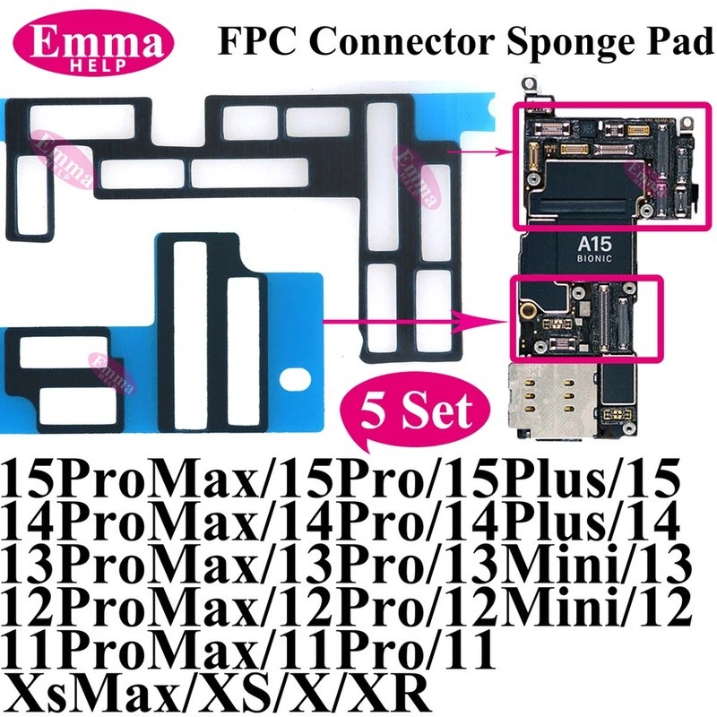 5 ชุด FPC Connector ฟองน้ํา Pad สําหรับ iPhone 15 14 13 12 11 Pro Max Mini Plus X XS XR Logic Board 