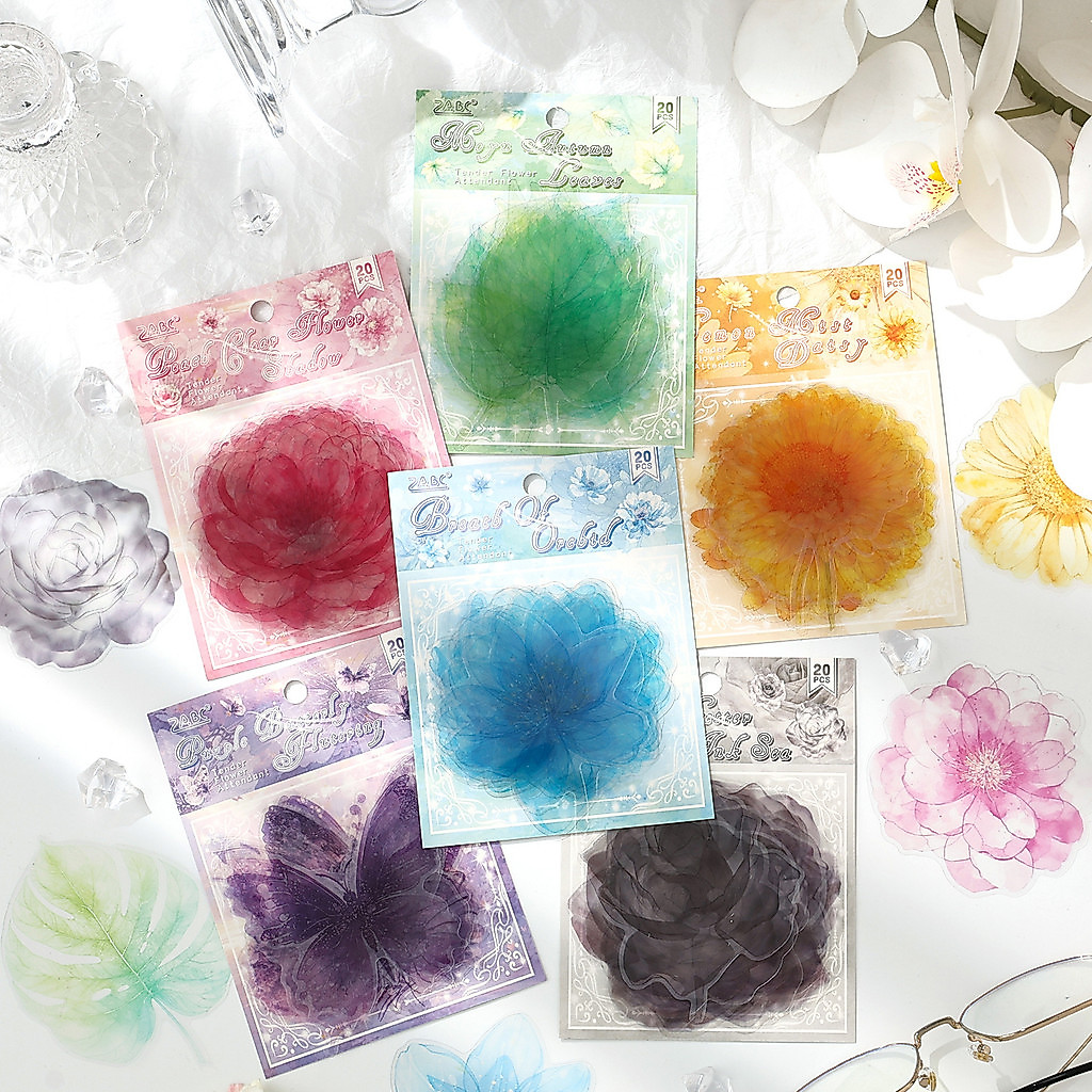 Journamm 20pcs สติกเกอร์สมุดภาพ Vintage สีน้ําดอกไม้ Scrapbooking Junk Journal งานฝีมือปักสติกเกอร์ตกแต่ง