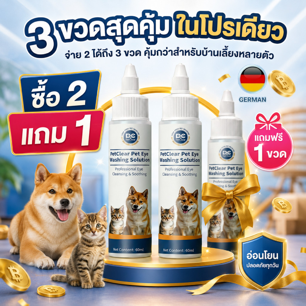 PetClear น้ำยาล้างตาสัตว์เลี้ยง 60ml สำหรับสุนัขและแมว เช็ดขี้ตา คราบน้ำตา อ่อนโยน