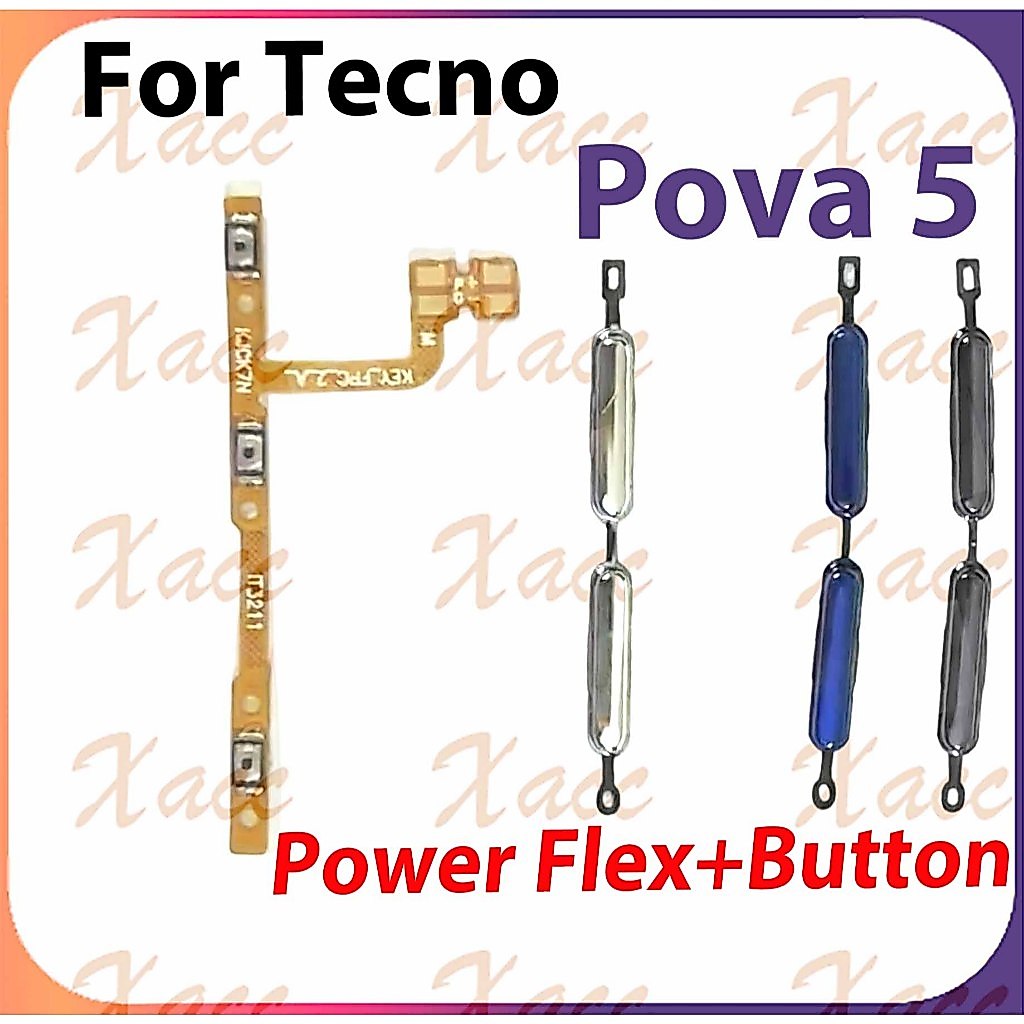 สําหรับ Tecno Pova 5 LH7n ปุ่มปรับระดับเสียงไฟ Flex Cable พร้อม ON OFF ด้านข้าง Key Output Ribbon Repair Part การติดตั้งโทรศัพท์เปลี่ยน