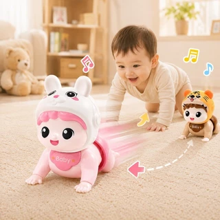 ตุ๊กตาฝึกคลานเด็ก ของเล่นเสริมพัฒนาการ มีเสียง มีไฟ เพลงนิทาน คลานอัตโนมัติ เหมาะสำหรับเด็กเล็ก ปลอดภัย ใช้แบตเตอรี่