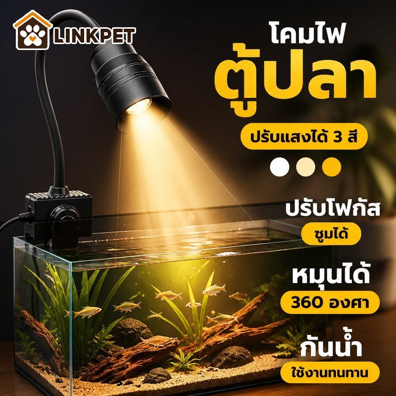 โคมไฟตู้ปลา LED 3W USB แสงขาว แสงเหลือง ปรับซูมได้ หมุนได้ 360 กันน้ำ เลี้ยงไม้น้ำ