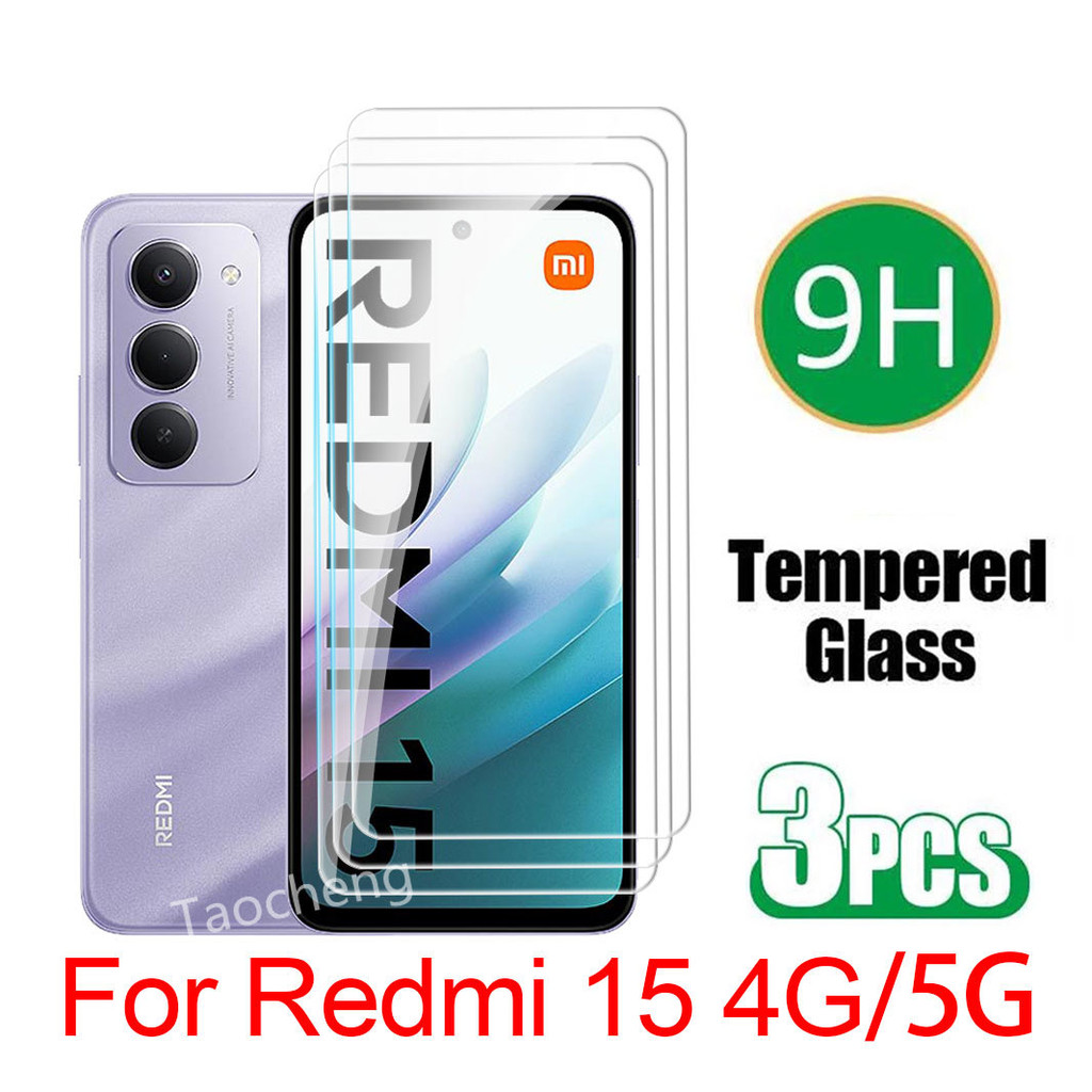 3 ชิ้นฟิล์มกระจกนิรภัยสําหรับ Redmi 15 4G 5G 2025 โทรศัพท์ป้องกันหน้าจอคลุมทั้งหมดฟิล์มหน้าจอกระจกป้องกัน