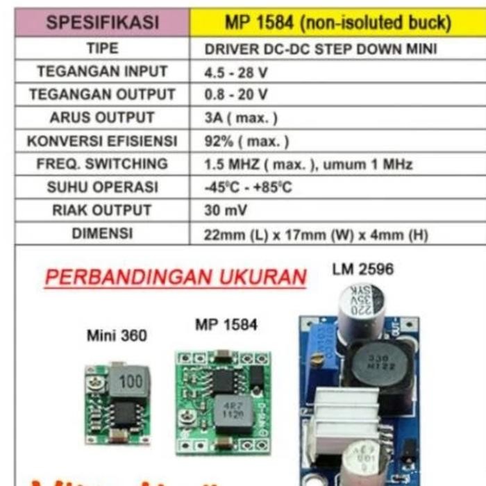 Step DOWN mini 3A 0.8 - 20V Dc ปรับ MP 1584/Lm2590