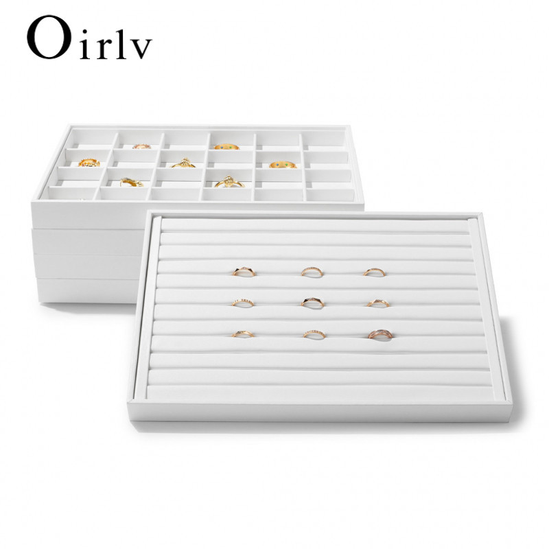 Oirlv Oirlv PU หนังถาดเครื่องประดับชุดเครื่องประดับสีขาวถาดสําหรับแหวนต่างหูสร้อยคอ P128