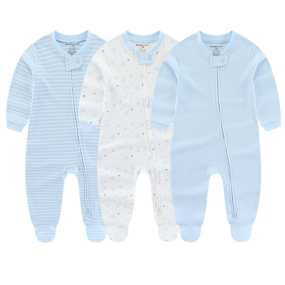 Kiddiezoom ชุด 3 ชิ้น ชุดจั๊มสูทแขนยาวจากผ้าฝ้ายสำหรับทารกแรกเกิด และชุดนอน