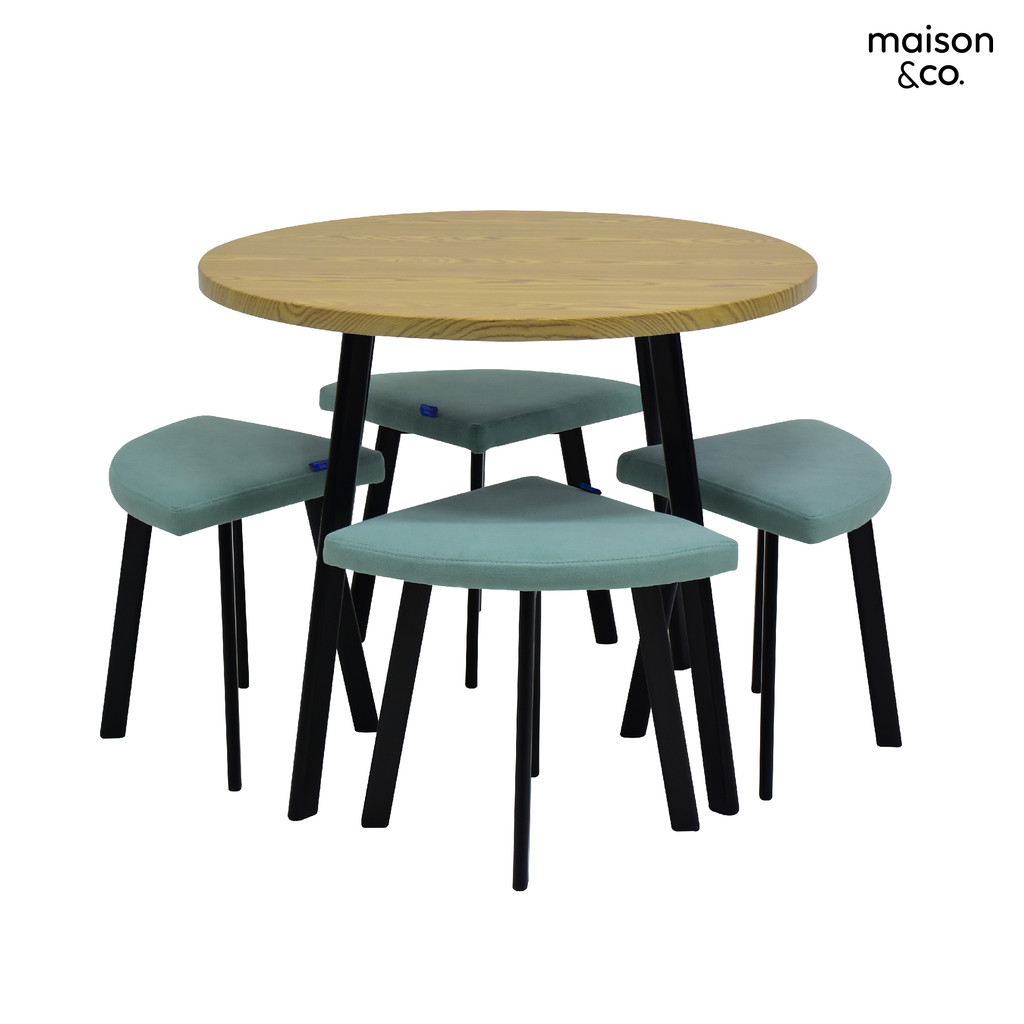 SB Design Square โต๊ะอาหาร+เก้าอี้ รุ่น MONEKA สีเขียว (90x90x75 ซม.) แบรนด์ MAISON&CO.