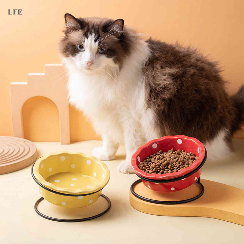 LFE เซรามิคชามแมวปกป้องกระดูกสันหลังส่วนคอชั้นวาง anti-black chin ชามอาหารแมวสุนัขขนาดเล็ก Teddy Til