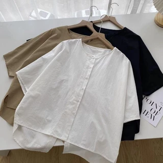 [เสื้อโอเวอร์ไซส์] (40-150 กก.) ผู้หญิงฤดูร้อนผ้าลินินอสมมาตรชายเสื้อกรีดวางเสื้อวินเทจขนาดบวกเสื้อหลวมแฟชั่นสวมใส่