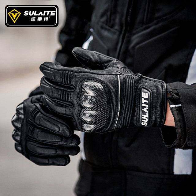 Sulaite sulaite sulaite ถุงมือรถจักรยานยนต์ของแท้หนังชายขี่รถจักรยานยนต์คาร์บอนไฟเบอร์ Shock-proof แ