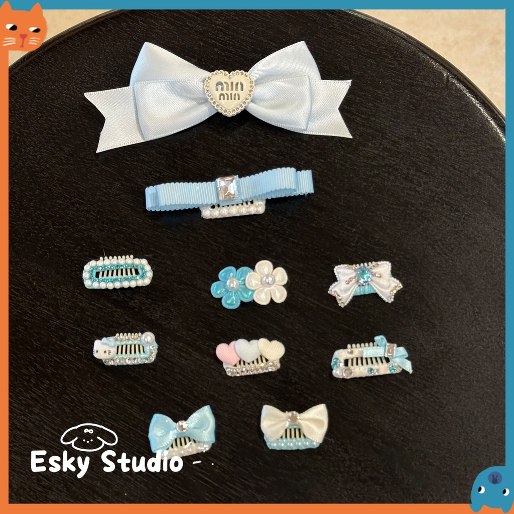 สแตนเลส กิ๊บโบว์สัตว์เลี้ยง กิ๊บบีบีสีน้ําเงิน Matese Yorkshire Teddy dog ​​กิ๊บติดผม