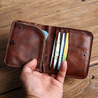 NKUH Retro Handmade กระเป๋าสตางค์ผู้ชายหนังแท้ชั้นแรกหนังสั้…