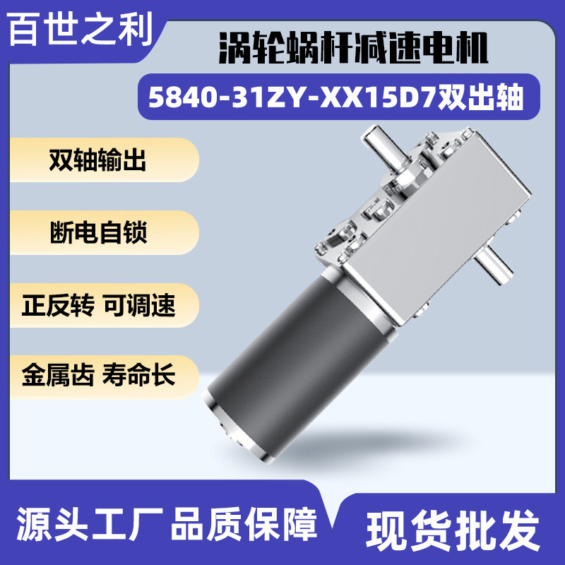 5840-31ZY直流减速电机涡轮蜗杆24V双出轴有刷微型电动机12大功率