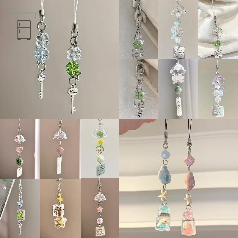 Bigrunng ใหม่สาวหวาน Lucky Key Four-Leaf Clover จี้โทรศัพท์มือถือกล้องเด็ก Lanyard พวงกุญแจอเนกประสงค์ SG