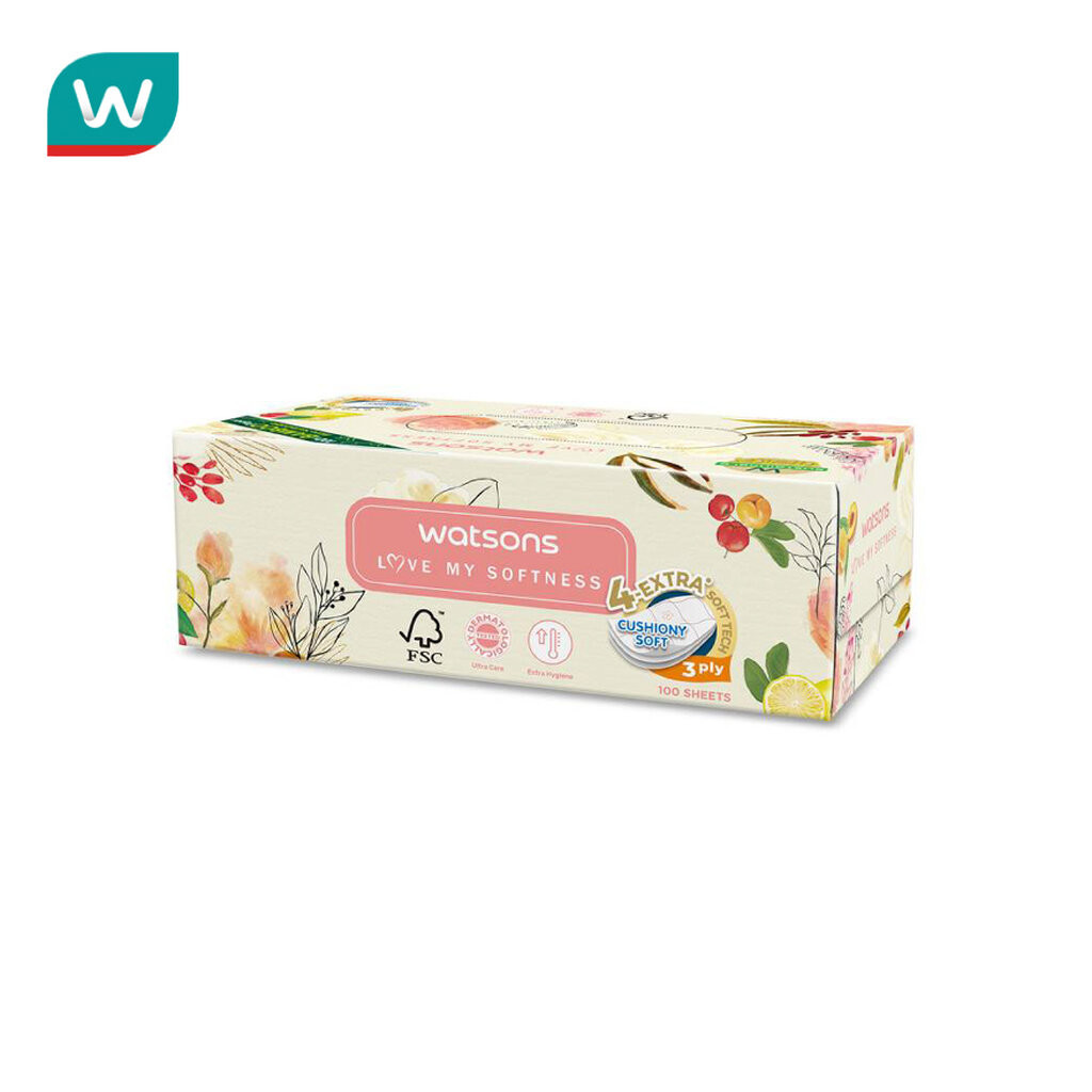 Watsons วัตสัน กระดาษทิชชูกล่อง (X-Flower 3หนา3ชั้น x 100แผ่น.ขอสงวนสิทธิ์ในการเลือกลายสินค้า