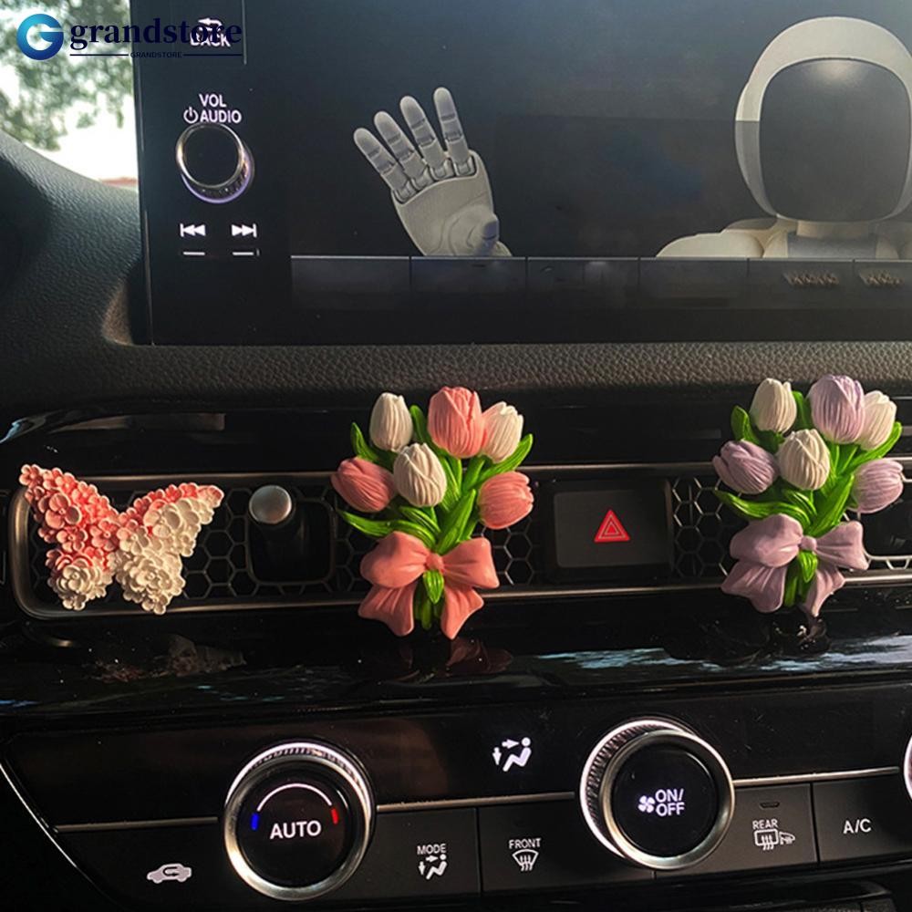 GRS Car Flower Tulip Air Outlet Clip Butterfly Car Air Freshener Peach Blossom Aroma Diffuser อุปกรณ