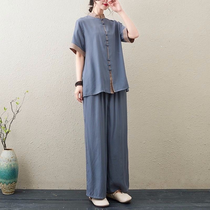 中制服套装太套装装装 复古高清新款套装新款修身套装 夏季款女 ชุดยูนิฟอร์ม Tai Chi Practice Clothes Retro High-end20250904