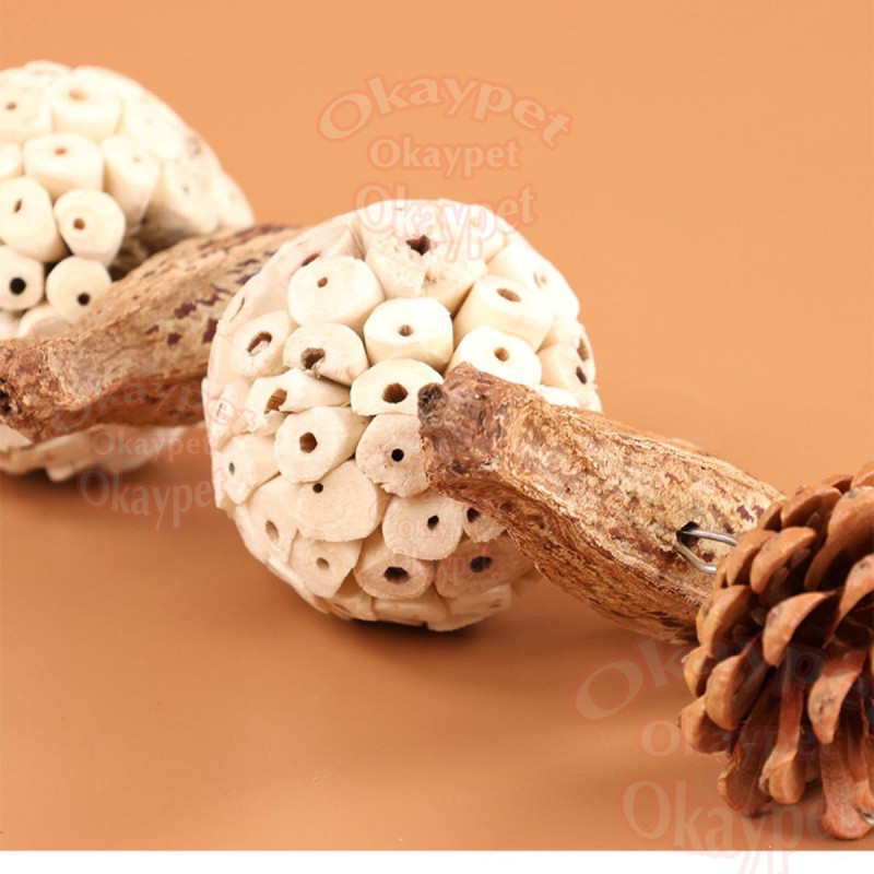ของเล่นกัดแทะ ของเล่นนกแก้ว ของเล่นนกสําหรับสัตว์เลี้ยงนกนกแก้ว Sola Ball ถั่วธรรมชาติ Pinecone - รูปที่ 4