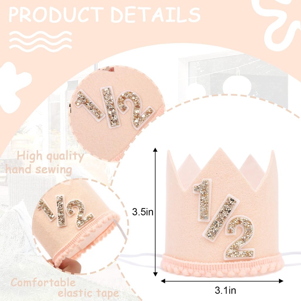 มงกุฎครบรอบครึ่งปีสีแอพริคอต - ของตกแต่งวันเกิด 6 เดือน, มงกุฎงานปาร์ตี้เค้กสแมช, อุปกรณ์ถ่ายภาพหมวก