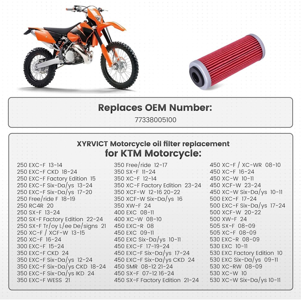 กรองน้ํามันเครื่อง 6 ชิ้น HF652 เปลี่ยน 77338005100 สําหรับ KT/M SXF 250 2013-2024 350 450 505 EXCF 