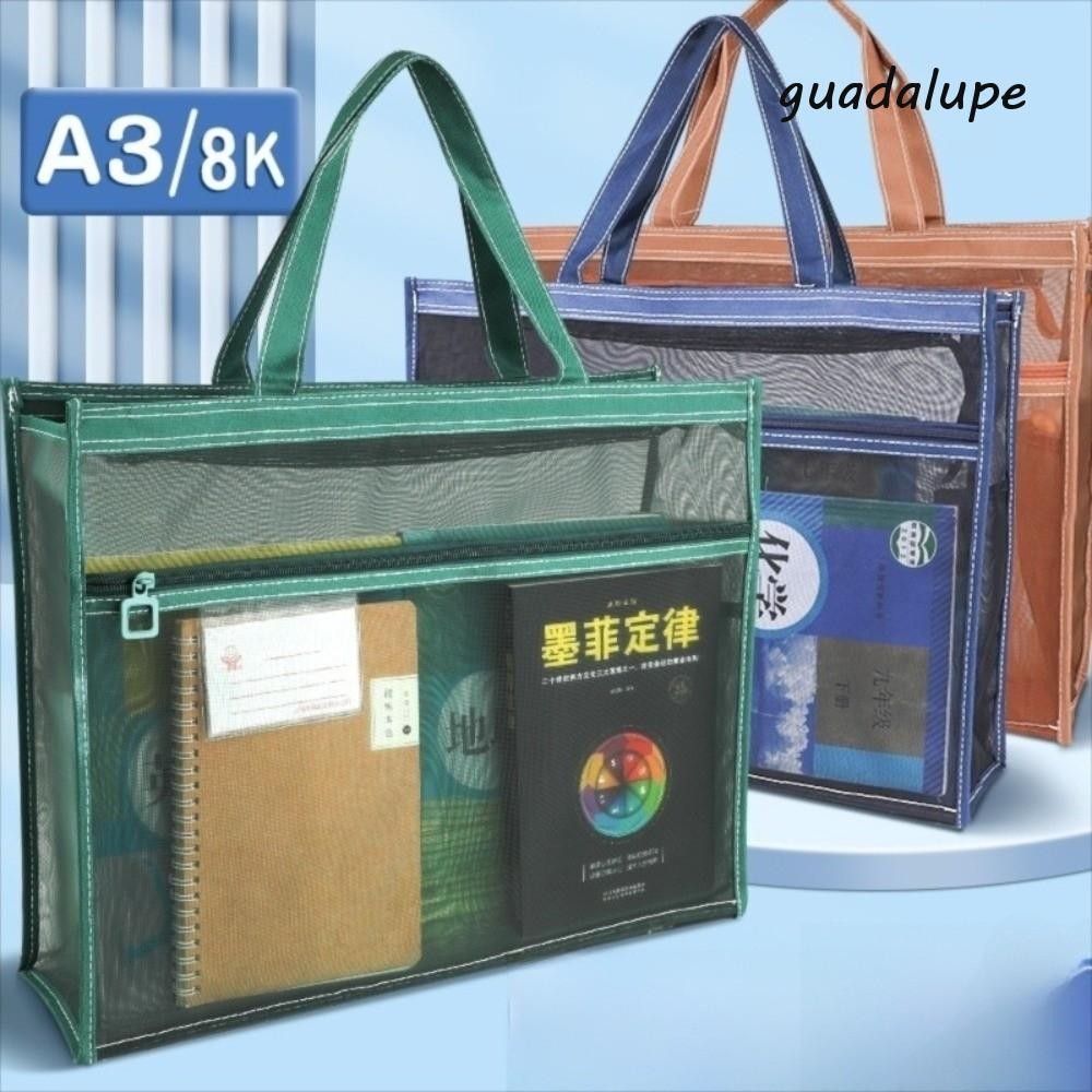 GUADALUPE กระเป๋าซิป, A3 Creative Document Book Bag,แบบพกพาผ้าใบความจุขนาดใหญ่พร้อมที่จับ Multi-laye