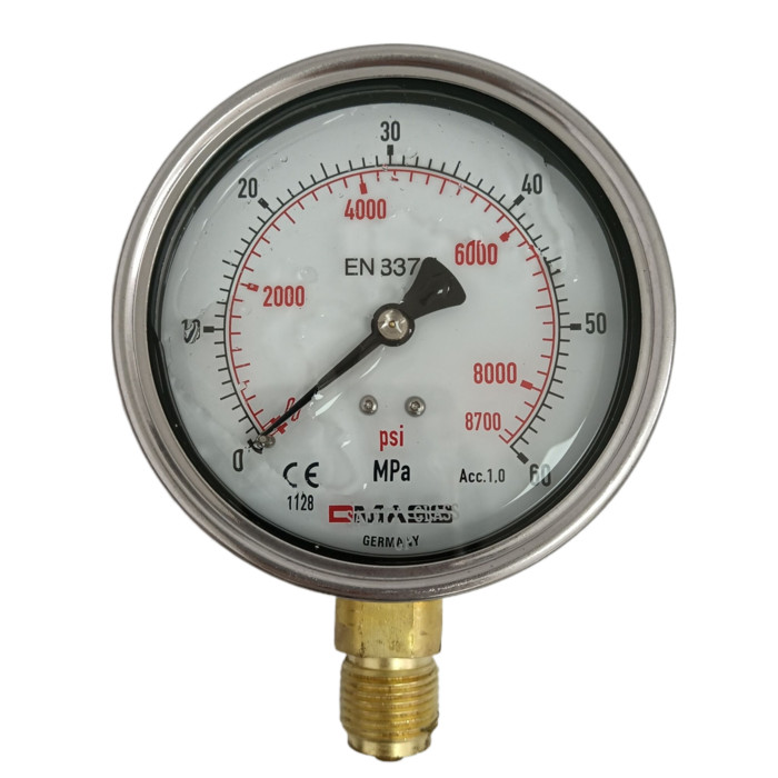 DMAS DASS EN837-1 เครื่องวัดความดันเยอรมัน MBB10B-600-1 100 เส้นผ่านศูนย์กลางหน้าปัด 60MPA