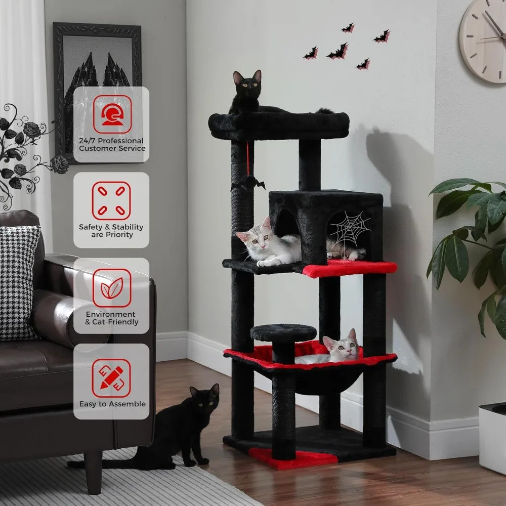 [NEW] Gothic Cat Tree สําหรับแมวในร่มกรอบโลหะเปลญวนขนาดใหญ่, Cat Tower สําหรับแมวขนาดเล็กหรือกลางพร้