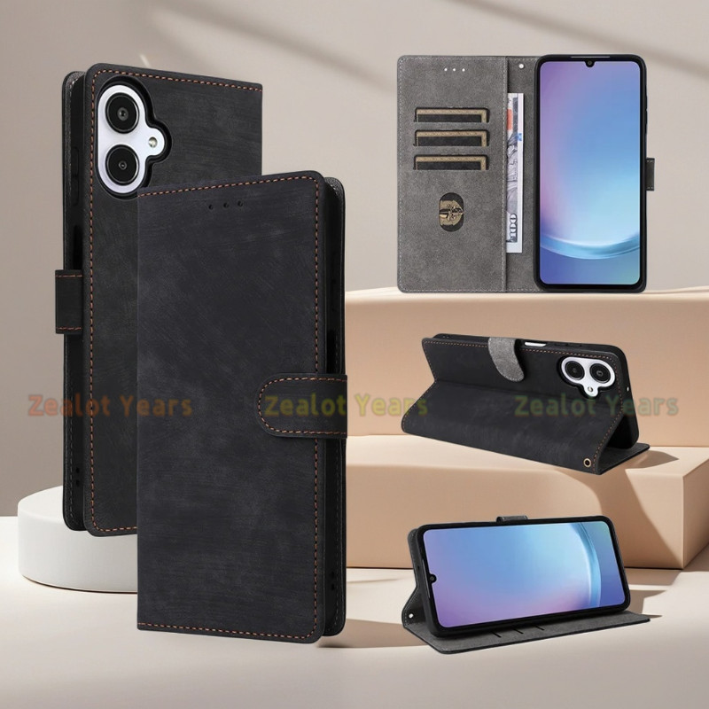 ปลอกสําหรับ Samsung Galaxy A07 A06 A05 A04 A08 A09 4G 5G Anti-theft แปรงหนังกรณีช่องใส่การ์ดกระเป๋าส