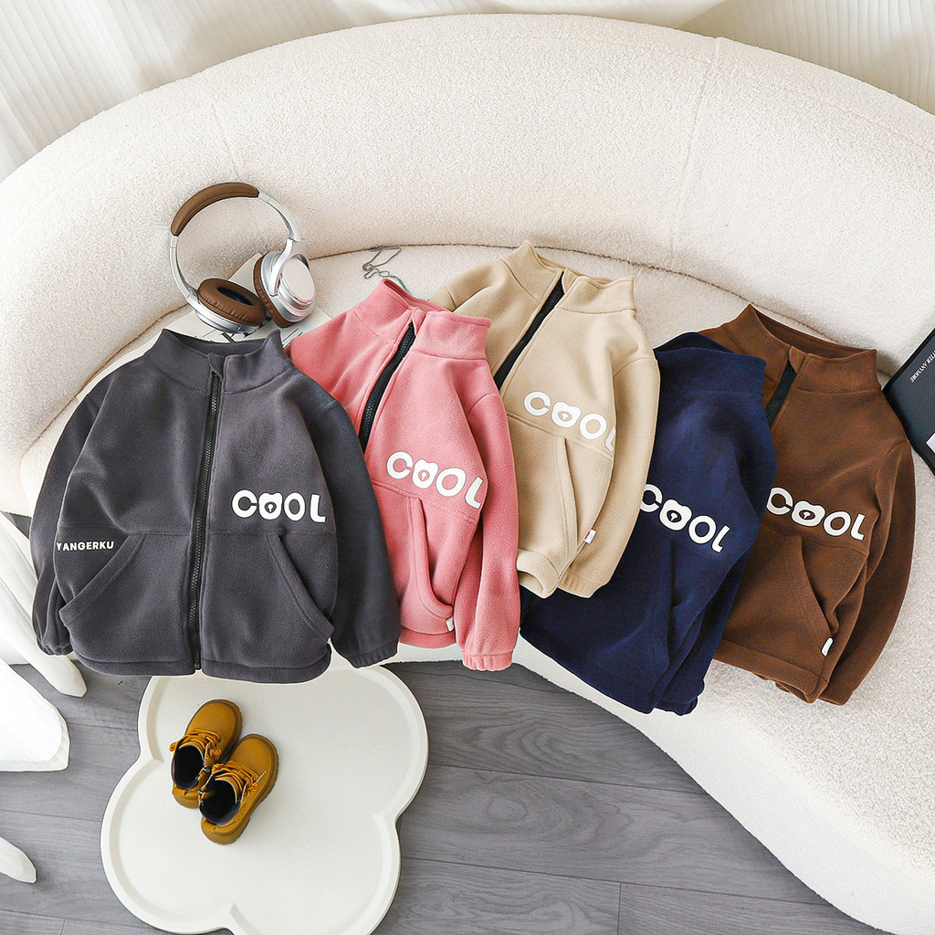 (1-15Yrs) เสื้อแจ็คเก็ต Sherpa แบบ Double-Faced สําหรับเด็ก - เสื้อโค้ทกันหนาวคอปกขาตั้งอุ่น (แจ๊กเก