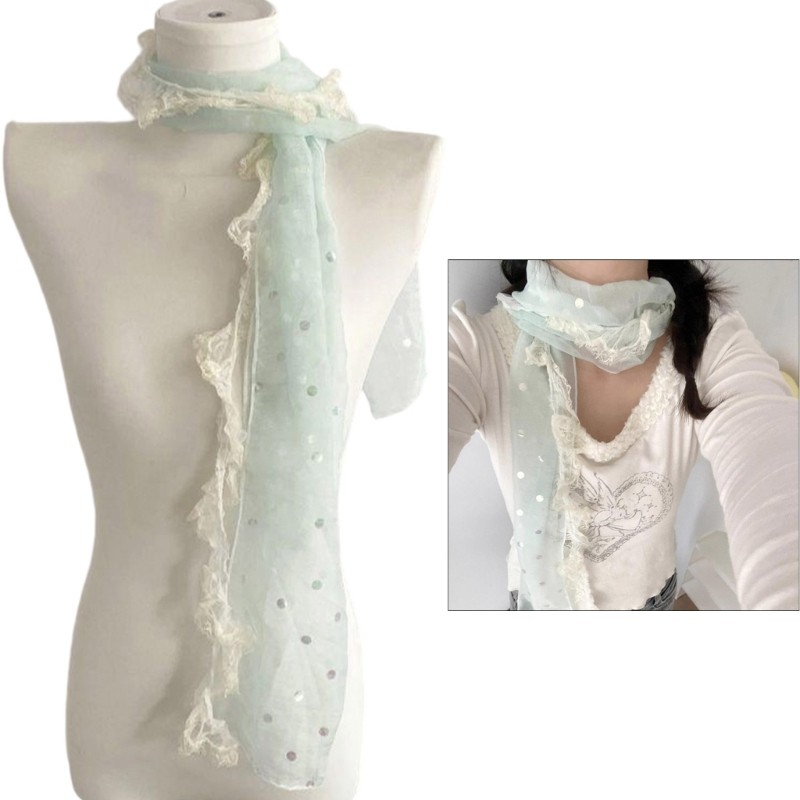 SIY Skin Friendly ผ้าพันคอโพลีเอสเตอร์ Neckerchief ลูกไม้ Trim สําหรับ Sensitive Skin Neck Wrap