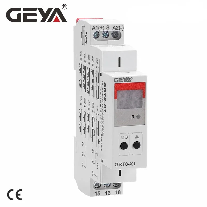 GEYA GRT8-X จอแสดงผลดิจิตอลมัลติฟังก์ชั่นรีเลย์ 20 ฟังก์ชั่น AC230V หรือ AC/DC12V-240V 0.1S-99days D