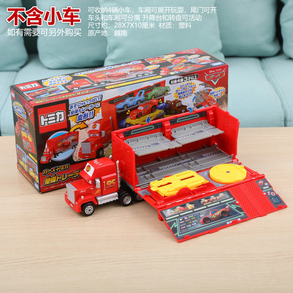 รถบรรทุกขนส่ง Tomica Pixar Cars Lightning McQueen – Mack 1:64 ผู้ให้บริการเหล็กพร้อมที่เก็บสําหรับเด